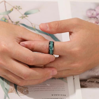 4mm/8mm Tungsten Wedding Bands for Men Women Ruby/Morganite/Emerald | Aquamarine/Zirconia, Black/Rose Gold/14K Gold, Engagement Promise Ring, Anniversary Valentine Day Birthday Gift for Him/Her - color: 8mm Black and Blue