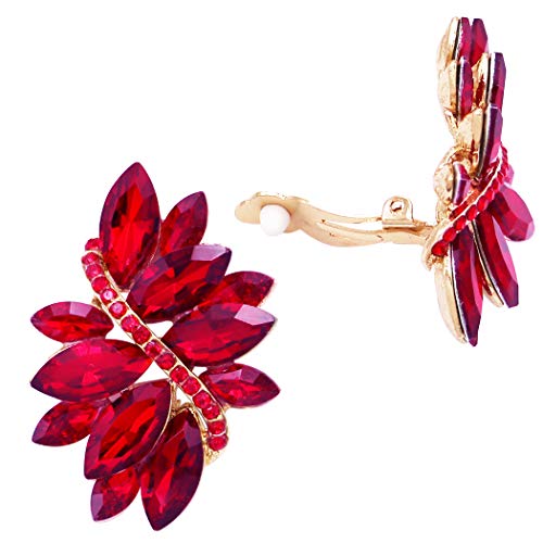 Rosemarie Collections Women's Dazzling Crystal Marquis Leaf Cluster Statement Clip On Earrings, 1.87" - style: Red Crystal Gold Tone