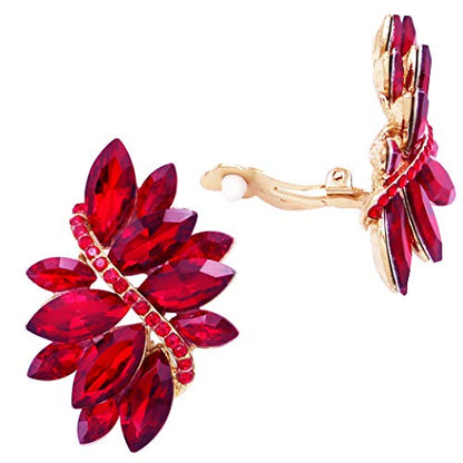 Rosemarie Collections Women's Dazzling Crystal Marquis Leaf Cluster Statement Clip On Earrings, 1.87" - style: Red Crystal Gold Tone