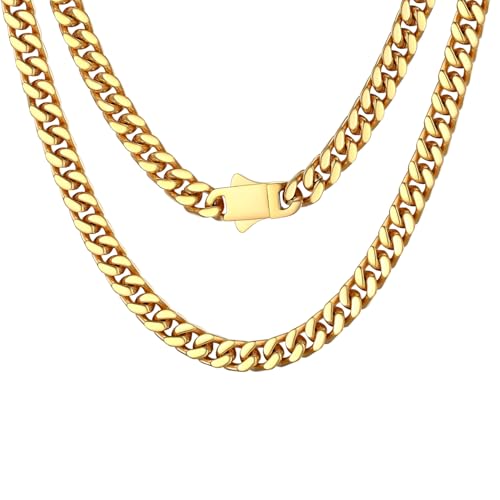 PROSTEEL Chunky Cuban Link Curb Chain Necklace for Women Men, Stainless Steel Choker Thick Trendy Statement Hip Hop Miami Cuban Chain Jewelry Gifts Unisex Size,5/12/14mm Widths,18"/20" - color: 5mm-Gold, size: 20inches