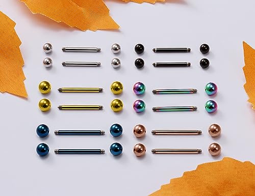 16G 14G Surgical Steel Shiny Ball Nipple Tongue Shield Ring Barbell Body Piercing Jewelry Retainer 12-16mm 12PCS - style: 12PCS - 14G Mix Color