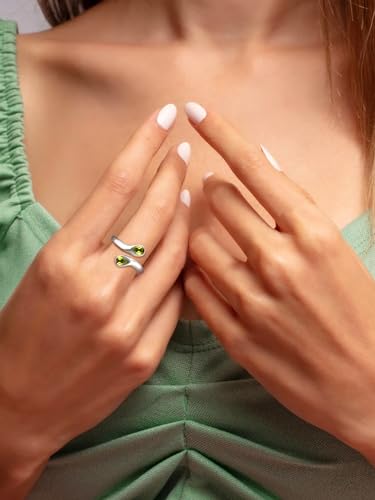 Bestyle Silver Birthstone Ring for Women, Dainty Sterling Silver Teardrop Ring Open Adjustable Band Ring, Love Statement TOI et Moi Ring Promise Ring for Her - color: 08.August ( Peridot)