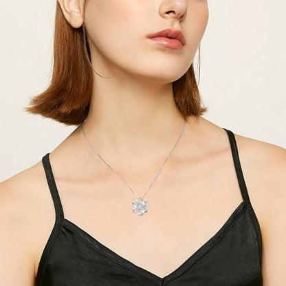 Natural Diamond Celtic Love Knot Necklace for Women,Endless Flower Pendant Necklace Set with 5mm Moissanite 925 Sterling Silver Jewelry Anniversary Valentine's Day Birthday Gifts for Her 18"+2" - color: Pendant+Box Chain
