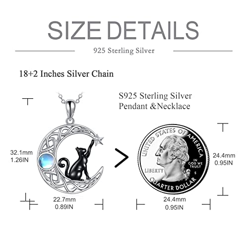 925 Sterling Silver Moon Black Cat Necklace for Women Cat Jewelry - style: A-Black Cat Moonstone Necklace