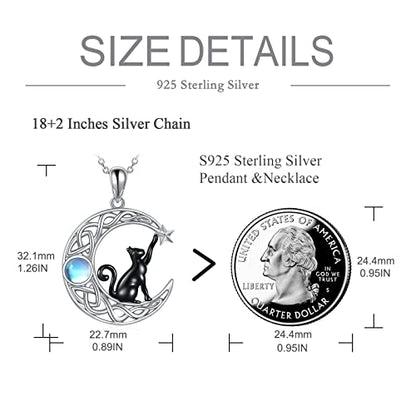 925 Sterling Silver Moon Black Cat Necklace for Women Cat Jewelry - style: A-Black Cat Moonstone Necklace