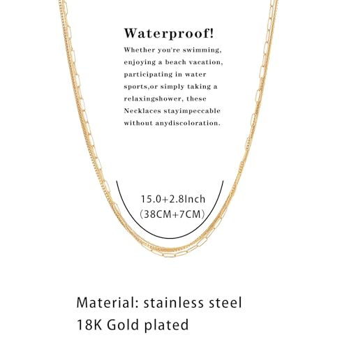 CONRAN KREMIX Waterproof Gold Necklace Layered Necklaces for Women Non Tarnish,14k Gold Plated Stainless Steel Dainty Stack Thin Chain Necklace Set for Women Gifts Jewelry - color: Gold-06