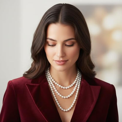 Pearl Necklaces for Women 60'' 70" Long Pearl Necklace 15.75'' Pearl Choker Necklace Chunky Bead Layered Faux Pearl Dangle Wedding Bridal 1920s Gatsby Christmas Costume Jewelry Gifts - color: Cream White-60''