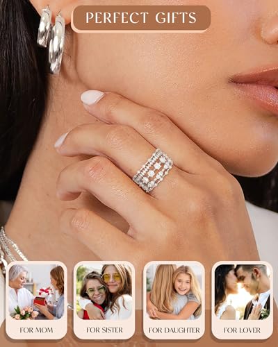 FUNEIA Stackable Silver Gold Rings for Women Non Tarnish 14K Gold Plated Thumb Cubic Zirconia Rings for Women Dainty Pinky Promise Wedding Ring Set Women's Engagement Eternity Band Rings Gold Jewelry - color: A-Silver Ring Set