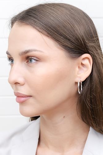 Hoops & Loops 925 Sterling Silver Twisted Hoop Earrings for Women - Hypoallergenic 14K Gold, Rose Gold, Black Flash Plated 2mm Thin Twist Design Round Click-Top Hoops, 15/20/25/30/35/40/50/60mm - color: Silver-30mm (1.2 inch)