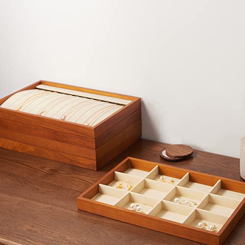 Oirlv Wood 13 Grids Necklace/Bracelet/Pendant Display Tray Jewelry Drawer Organizer Stackable Jewelry Trays (Creamy-white) | Stackable Design,for Jewelry Necklaces Bracelets and Watches,Organizing and Presentinge Legantly on Dressers&in Dresser - color: C