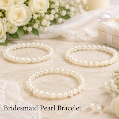 30 PCS Pearl Bracelets for Women, Stretch Bridesmaid Faux Pearl Beaded Bracelets Set, Bulk Wedding Bridal Party Favor Jewelry Gifts(White) - color: 30 Beige