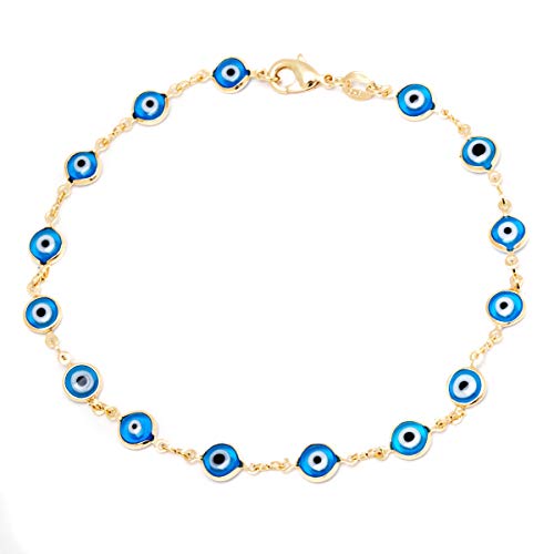 Barzel 18k Gold Plated Evil Eye Anklet Bracelet - Made In Brazil - color: Aqua