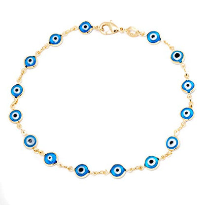 Barzel 18k Gold Plated Evil Eye Anklet Bracelet - Made In Brazil - color: Aqua