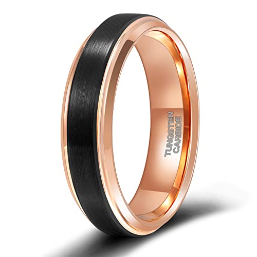 TRUMIUM 6mm 8mm Tungsten Rings for Men Women Black Wedding Band 24K Gold Plated/Rose Gold Plated Step Edges Comfort Fit Size 6-13 - color: 6mm rose gold plated