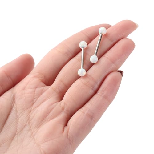 Opal Nipple Rings G23 Titanium Nipple Jewelry for Women Bridge Rings | 14G Nipple Piercings,Internally Threaded Nipple Barbells,1 Pair Tongue Rings,Nipple Bars,Straight Barbells 12mm-18mm - color: Styele2:White Opal,Silver, size: 14G+11/16"(18mm)