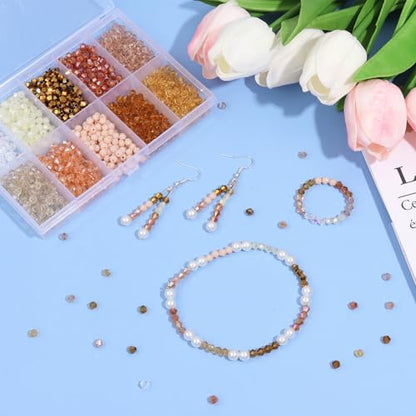 1200Pcs 4mm 10 Colors Faceted Crystal Glass Bicone Beads Loose Bead for DIY Bracelet Necklace Earring Keychain Jewelry Making,Brown - color: Brown