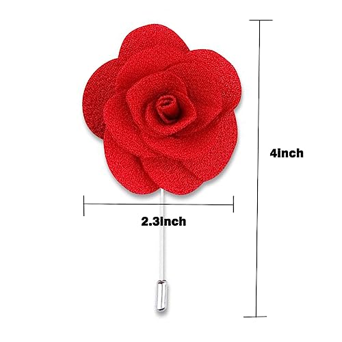 12 Pcs Flower Lapel Pins, Handmade Camellia Flower Boutonniere for Men Women Suit Wedding Party - color: 12X Red
