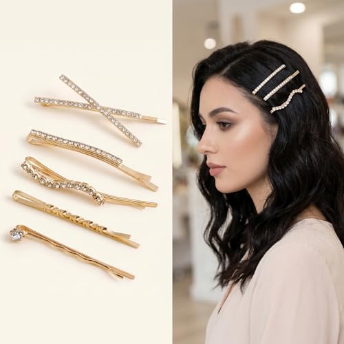 16 Pcs Gold Hair Pins Decorative I S X Shaped Diamond Hair Accessories Gold Rhinestone Bobby Pins Set Fancy Metal Hairs Clips Crystal Shiny Barrettes for Women Wedding Prom Party