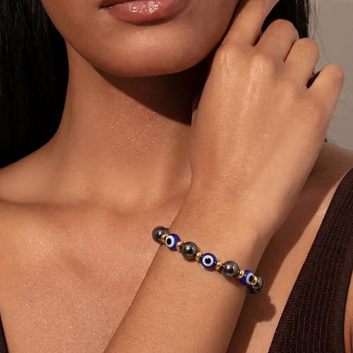 Fesciory Evil Eye Bracelet for Women, Gold Plated Adjustable Chain Jewelry | Blue Evil Eye Charm Bracelet, Lucky Amulet Symbolism, Dainty Adjustable Chain, Daily wear, Jewelry gifts - color: Blue-3