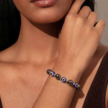 Fesciory Evil Eye Bracelet for Women, Gold Plated Adjustable Chain Jewelry | Blue Evil Eye Charm Bracelet, Lucky Amulet Symbolism, Dainty Adjustable Chain, Daily wear, Jewelry gifts - color: Blue-3