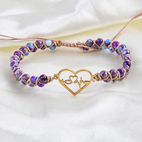 YGLINE Stone Bead Yoga Meditation Bracelet Healing Crystal Double Layer Natural Gemstone Beaded Relax Anxiety Bracelets for Women Men - color: heartbeat 1