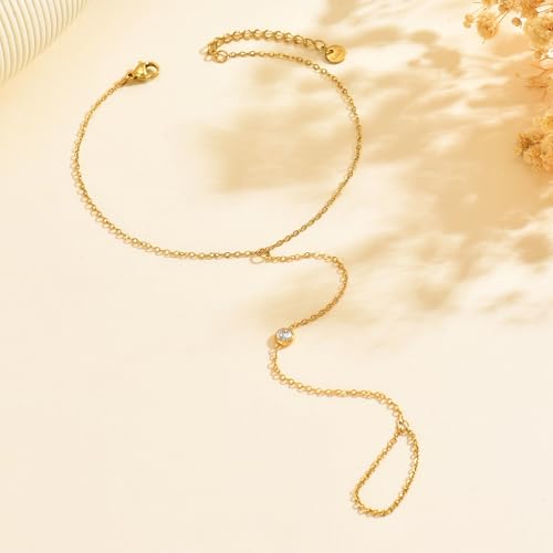 Dainty Cubic Zircon Foot Chain for Women 18K Gold Plated Stainless Steel Adjustable Ankle Bracelet Trendy Paperclip Cross Star Pearl Beach Summer Foot Jewelry Fashion Accessories Gifts for Women - color: Single CZ-GD