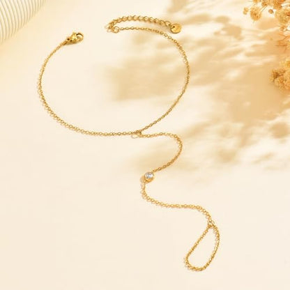 Dainty Cubic Zircon Foot Chain for Women 18K Gold Plated Stainless Steel Adjustable Ankle Bracelet Trendy Paperclip Cross Star Pearl Beach Summer Foot Jewelry Fashion Accessories Gifts for Women - color: Single CZ-GD