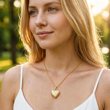 YOUFENG Love Heart Locket 14K Gold-Filled Oval Circle Rectangle Lockets that Hold Pictures Floral Patterns Necklace for Women - style: Gold Heart