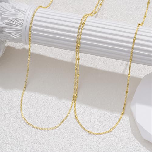 Turandoss Gold Layered Necklaces for Women Dainty 14K Gold Plated Chain Set | Stack Cuban Link Chain Necklace Personalized Lip Satellite Flat Curb Link Necklaces for Women Trendy Set - color: Link/Satellite Chain