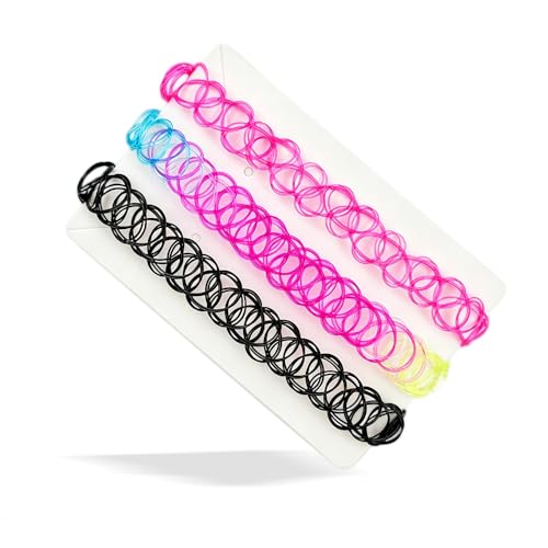 3PCS Black Tattoo Choker Necklace Y2K Rainbow Tattoo Choker 90s Choker Gothic Blue and Purple Chokers 2000s Jewelry Adjustable Stretchy Elastic Necklace Vintage Accessories for Women - color: Black-Rainbow-Pink