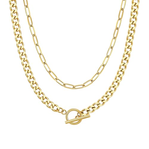Layered Bow Necklace for Women, 18K Gold Plated Dainty Necklaces Set Stackable Pendant Trendy Cute Choker Jewelry Gift for Her
