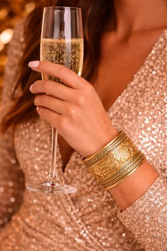 Touchstone Indian Bollywood Desire Brass Base Exotic Workmanship Free Size Cuff Bracelet in Antique Gold Or White Or Copper Tone for Women. - style: D059 Antique Gold 4