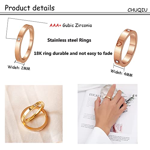 3PCS Love Friendship Ring Gold Ring Sets for Women Stainless Steel Wedding Statement Thumb Ring 18K Gold Silver Rose Plated Cubic Zirconia Rings Jewelry Gifts for Her - color: Rose Gold