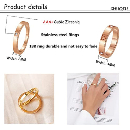 3PCS Love Friendship Ring Gold Ring Sets for Women Stainless Steel Wedding Statement Thumb Ring 18K Gold Silver Rose Plated Cubic Zirconia Rings Jewelry Gifts for Her - color: Rose Gold