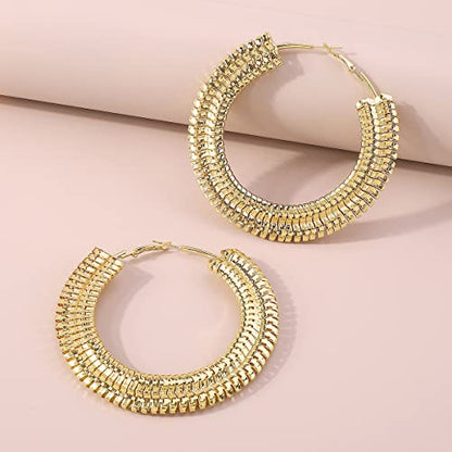 Extra Large Chunky Cuban Hoop Earrings Geometric Double Layered Round Loop Boho Earrings for Women (80mm gold) - size: 80mm gold