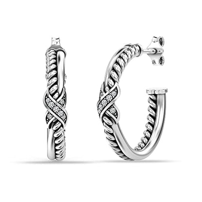 LeCalla Real 925 Sterling Silver C Hoop Earrings | Lightweight Small Hoops Italian Half Earring Hoops for Women - color: CZ Crossover Half- 20mm