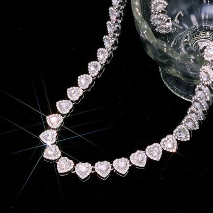 fasone Rhinestone Hearts Necklace, Iced Out Hearts Jewelry，Silver Tennis Necklace For Women，Tennis Necklaces For Women, Heart Tennis Necklace - color: White Set_15.7inch/7inch