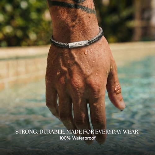 Mens Bracelet - Stainless Steel, Non Tarnish Rope Chain Bracelets, Stylish Fathers Day Gift for Dad, Husband, Boyfriend. - color: Black & Silver (Engraved)