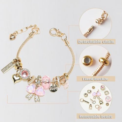 DS Charm Bracelets for teen girls exquisite cute cartoon friendship bracelet Gold Stainless Steel Bangle birthday Gift box Adjustable little girls kids jewelry holiday gifts - style: GOLD-5