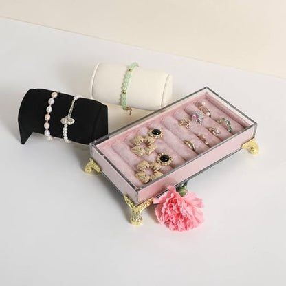 velvet slots Ring holder for jewelry organizer, Earring ring display stand for selling, felt ring jewelry holder tray showcase【Velvet slots Ring Holder-Pink】 - color: Pink