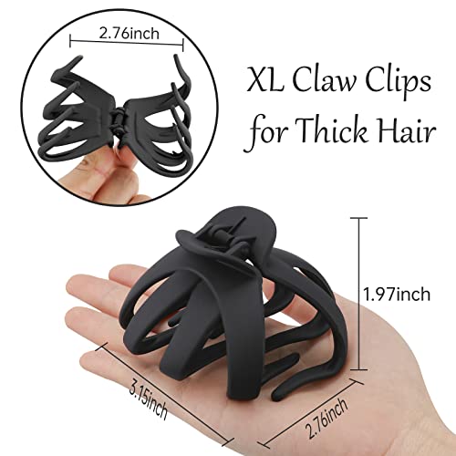 ATODEN Large Octopus Matte Jumbo Hair Clips for Thick Hair - 5 Pieces 3.15" Cute Giant Jaw Clips for Women - color: black, blue, purple, green, grey