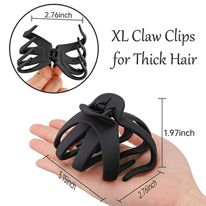 ATODEN Large Octopus Matte Jumbo Hair Clips for Thick Hair - 5 Pieces 3.15" Cute Giant Jaw Clips for Women - color: black, blue, purple, green, grey