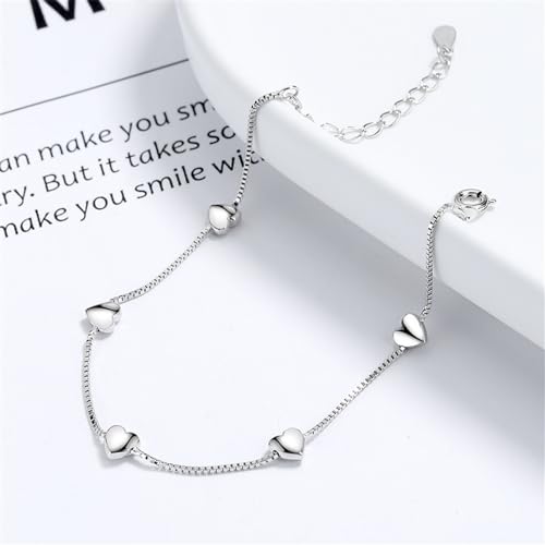 14K White Gold Plated Link Bracelet for Women Heart Star Round Beaded Charms Dainty Chain Simple Jewelry Gifts - color: heart link