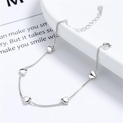 14K White Gold Plated Link Bracelet for Women Heart Star Round Beaded Charms Dainty Chain Simple Jewelry Gifts - color: heart link