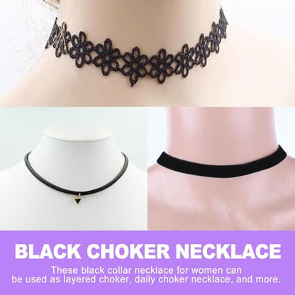 6 Pcs Black Lace Choker Set for Women Girls Goth Gothic Punk Jewelry Velvet Tattoo Cross Necklaces Emo Grunge Accessories
