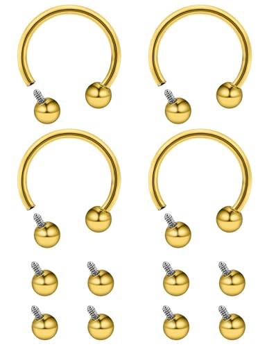 Lcolyoli 16g Septum Rings Internally Threaded Surgical Steel Septum Jewelry Lip Rings Hoop Labret Jewelry Horseshoe Earrings Daith Piercing Jewelry for Women Men - color: 16g,Inner diameter:10mm,goldtone