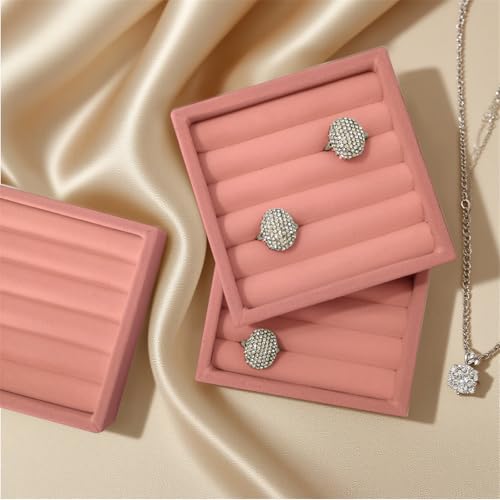 SCIKHETF Velvet Ring Earrings Studs organizer Tray Small Ring Insert Display Tray 5 Slots Stackable (Peach Pink) - color: Peach Pink