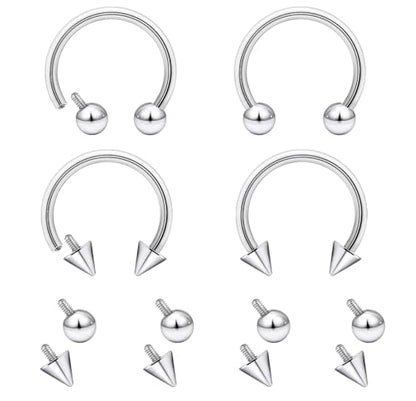 Lcolyoli 16g Septum Rings Internally Threaded Surgical Steel Septum Jewelry Lip Rings Hoop Labret Jewelry Snake Bite Piercing Jewelry Horseshoe Earrings Daith Piercing Jewelry for Women Men - color: 16g,Inner diameter:10mm,silvertone