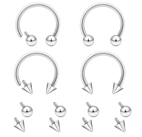 Lcolyoli 16g Septum Rings Internally Threaded Surgical Steel Septum Jewelry Lip Rings Hoop Labret Jewelry Snake Bite Piercing Jewelry Horseshoe Earrings Daith Piercing Jewelry for Women Men - color: 16g,Inner diameter:8mm,silvertone