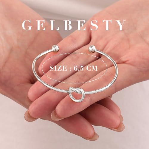 Gelbesty Infinity Love Knot Dainty Gold Bangle Bracelets for Women, 14K Gold Plated Adjustable 925 Silver Bracelet, Trendy Jewelry Gifts for Valentine's Day - color: Silver_Heart
